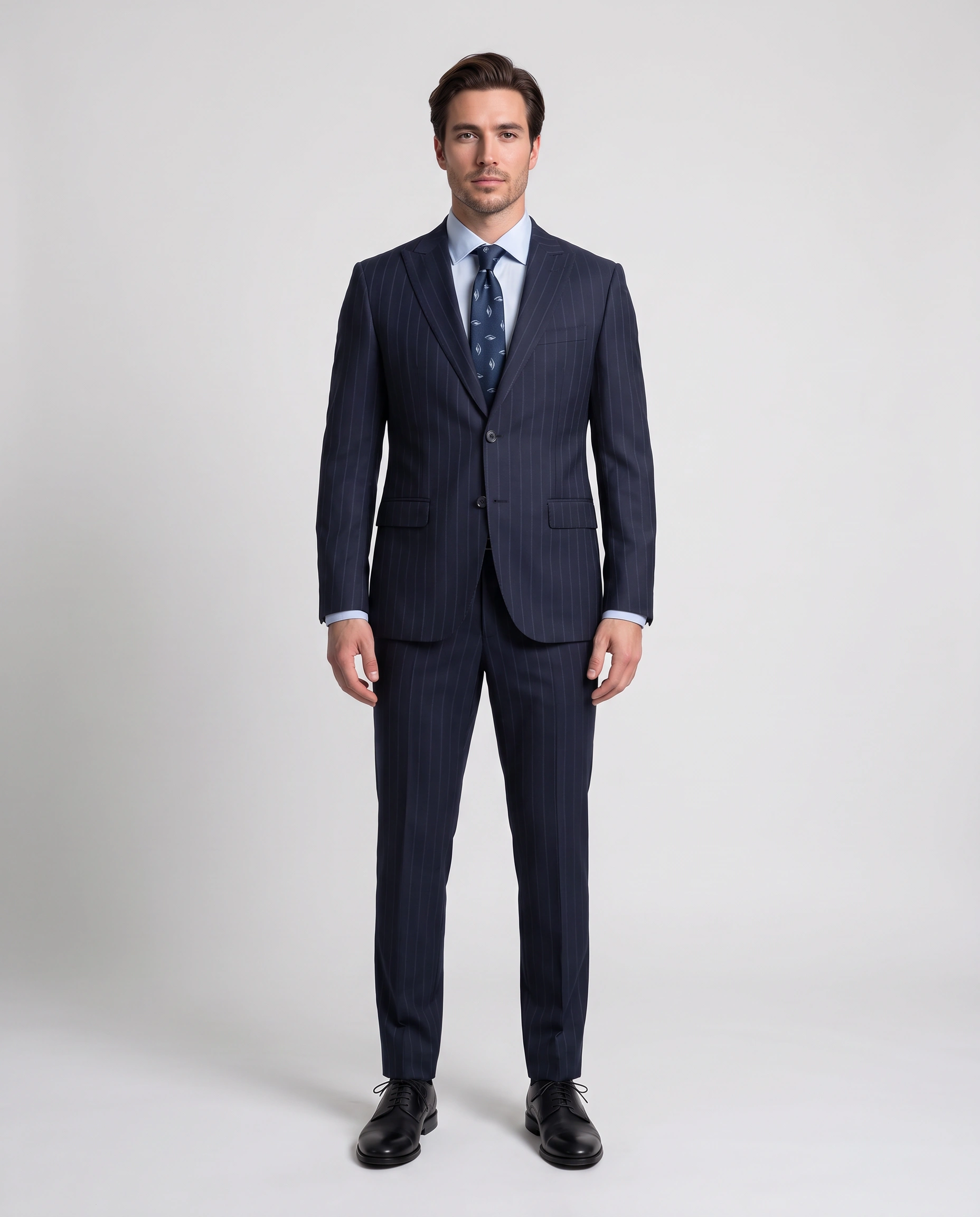 کت‌وشلوار مشکی راه‌راه JAKAMEN با پارچه Vitale Barberis Canonico ایتالیا